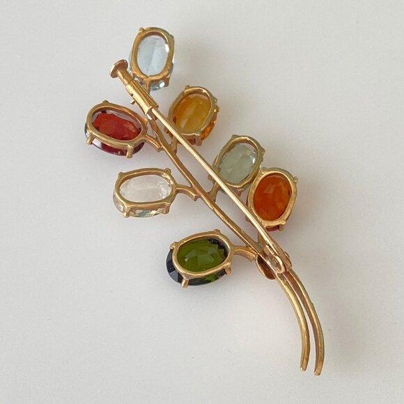 Vintage 14k Solid Yellow Gold Multi-Gemstone Floral Plant Brooch Pin - Picture 3 of 6